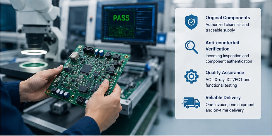 Quality control and anti-counterfeit process in turnkey PCB assembly with BOM sourcing